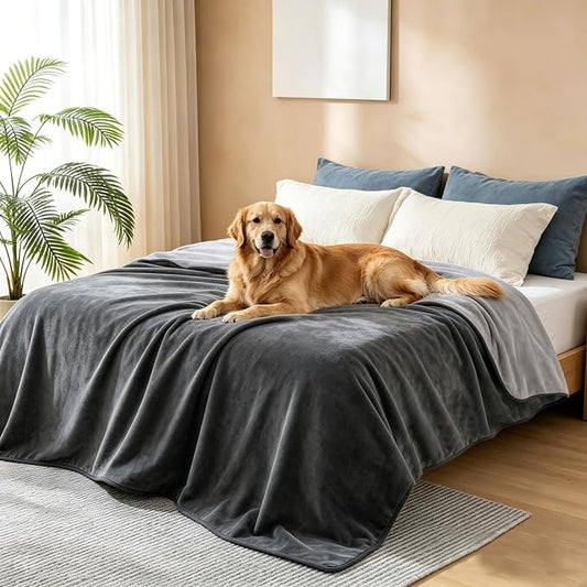 gogobunny Waterproof Blanket for Dogs and Cats, Reversible Flannel Double-Sided Furniture Protector for Couch Sofa Bed Against Spills & Pet Fur (60" x 80", Dark Grey/Light Grey) by gogobunny