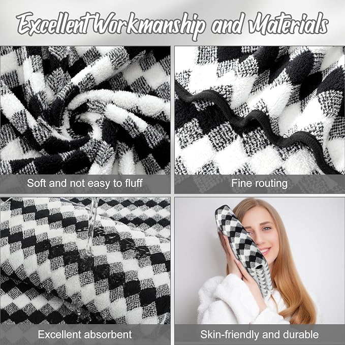 SmoothNovelty 16 Pack Microfiber Bath Towels Bulk 27'' x 60'' Oversized Size Bath Towel Highly Absorbent Extra Large Soft Drying for Beach Shower Summer Salon Sport Gym Party (Grid,Black) - Image 3