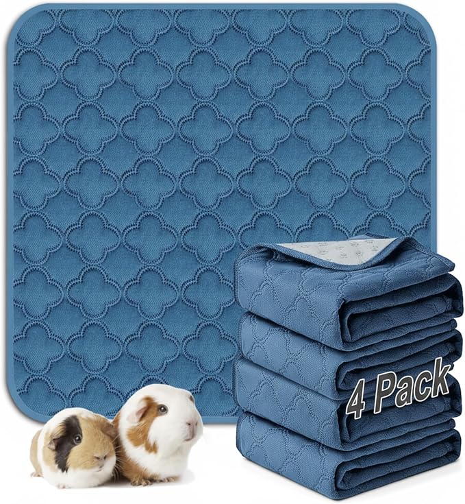 FunFurry Washable Guinea Pig Cage Liner - 4 Pack Reusable Washable Pee Pads，Waterproof Guinea Pig Bedding for Small Animal - Rabbit Bunny Hamster Puppy (Blue, 12" X 12" - 4 Pack) by FUNUPFURRYLIFE