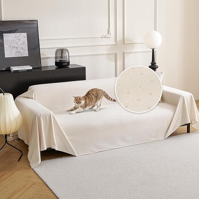 MYSKY HOME White Couch Covers for 3 Cushion Couch Sofa, Pet Friendly Dog Couch Cover Cat Scratch Furniture Protector, Non Slip Soft Couch Sofa Cover, Sofa Covers Washable, 91" x 134" by MYSKYHOME