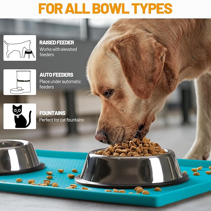 Hubulk Dog Feeding Mat,100% Waterproof Food Grade Silicone Pet Food and Water Bowl Placemat,Dishwasher, High Raised Edge to Prevent Spills,Nonslip Tray to Stop Messes on Floor (32"x24"x1.0", Teal) - Image 6