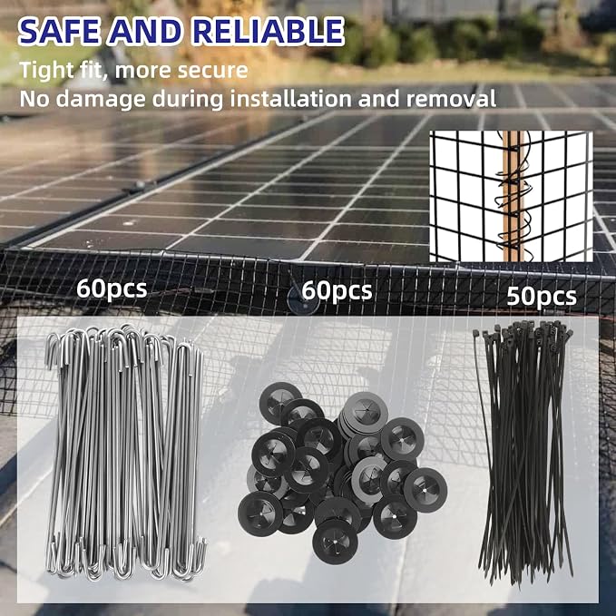 LANIAKEA Critter Guard 6in x 100ft Solar Panel Bird Guard 1/2" Fine Mesh Solar Panel Wire Critter for Squirrel, Bird, Critters Proofing with 60 PCS Stainless Steel Fasteners - Image 3