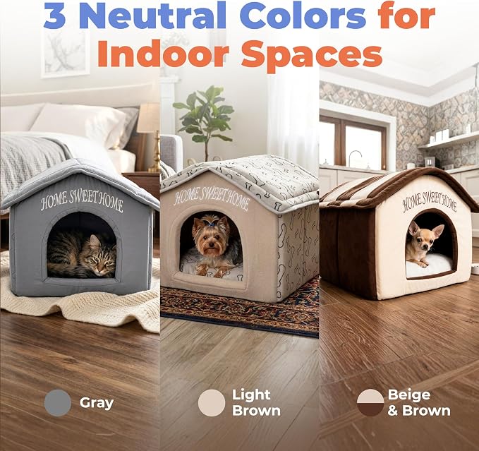 Best Pet Supplies Cat Bed for Indoor Cat, Domed Tent House with Removable Pillow, Covered Cat Cave for Small Dog, Puppies and All Breeds of Cats - Beige w/ Brown Stripes, 16 x 16 x H:14" - Image 7