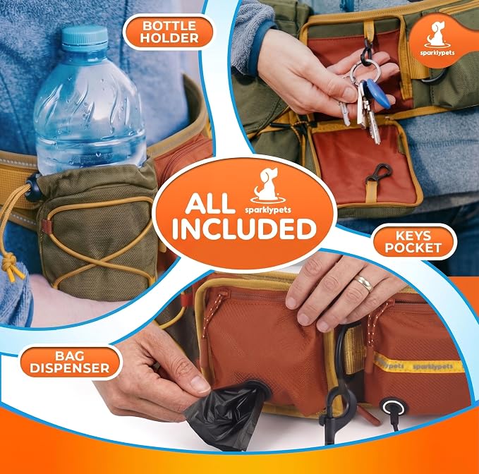 SparklyPets Double Bungee Waist 2 Dog Leash with Back Brace – Dual Dog Leash for Medium/Large Breeds – Running Belt Fanny Pack with Phone, Waste, Treat, and Bottle Pockets - Image 5