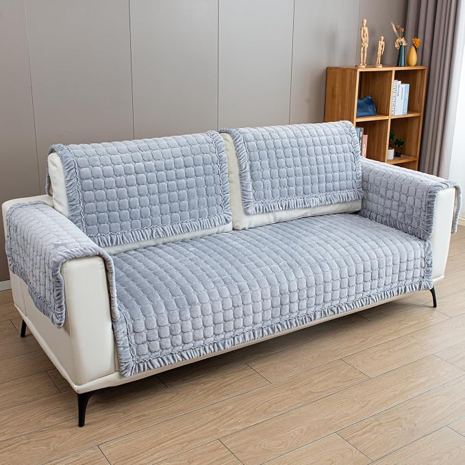 Couch Cover Sectional Couch Covers Non Slip Sofa Covers Washable for 3 Cushion Couch L Shaped Couch Protector Sofa Slipcovers for Kids Dogs Pets,Velvet,Gray,28''x70''(Only 1 Piece) - Image 7