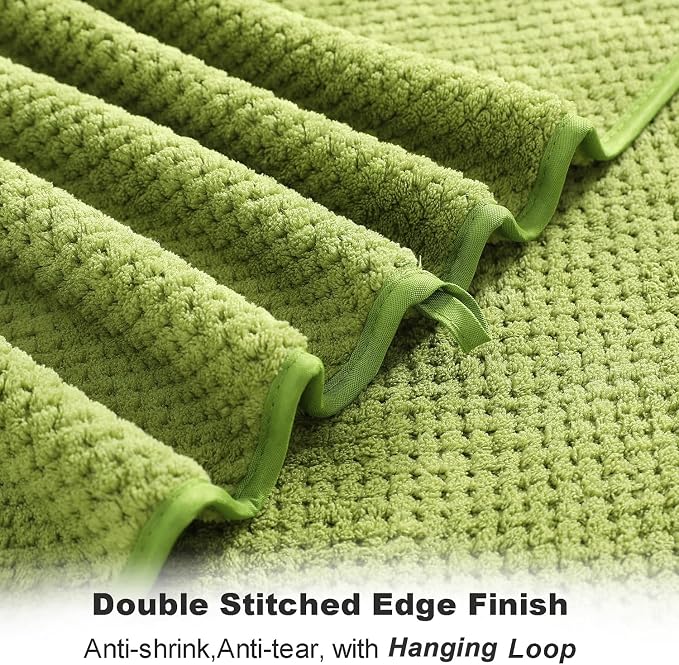 8-Piece Bath Towel Set, 2 Extra Large Bath Towel Sheets, 2 Hand Towels and 4 Washcloths - Highly Absorbent Quick Dry Microfiber,Ultra Soft Towel Set for Bathroom, Waffle Weave, Pack of 8 (Olive) - Image 4