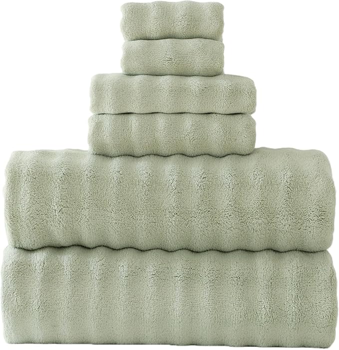 Bath Sheets Set 40x80 Inches Microfiber Extra Large BathTowels Super Soft Absorbent Quickly Dry Shower Towels for Bathroom (Sage Green,PK 6) by FITIFINE
