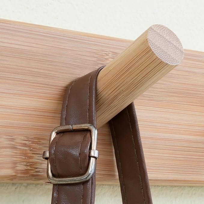 SKOLOO Wood Coat Rack Wall Mounted,10 Peg Long Bamboo Hook for Hanging Backpack Coat Towel Hat,16'' Hole to Hole,Pack of 2,Natural - Image 4