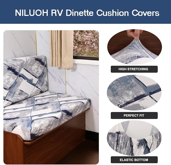 NILUOH RV Dinette Cushion Covers,Stretch Camper Cushion Slipcovers Replacement Sofa Cushions Washable Loveseat Slipcovers for Travel Trailer Couch (2 Bench Cover & 2 Backrest Cover, Color25) - Image 2