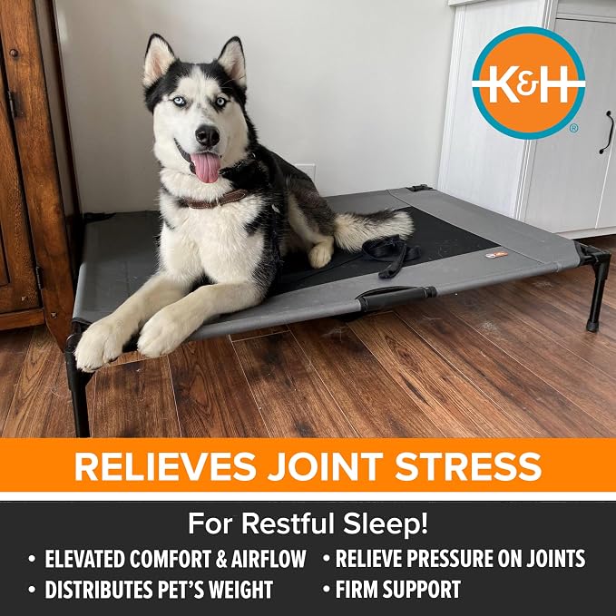 K&H Outdoor Elevated Dog Bed - Cooling Raised Dog Bed for Large & Extra-Large Pets, Breathable Mesh Center Hammock Design, Indoor/Outdoor Washable Cover, Portable Metal Frame, Gray, XL 50x32in - Image 3