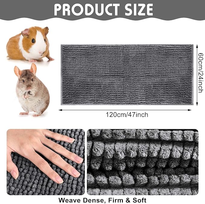 Amylove 4 Pcs Guinea Pig Cage Liner 47 x 24 Inch Washable Chenille Pee Pads Pet Dog Cat Bedding Training Mat Reusable for Small Animals Puppy Bunny Hamster Chinchilla - Image 2
