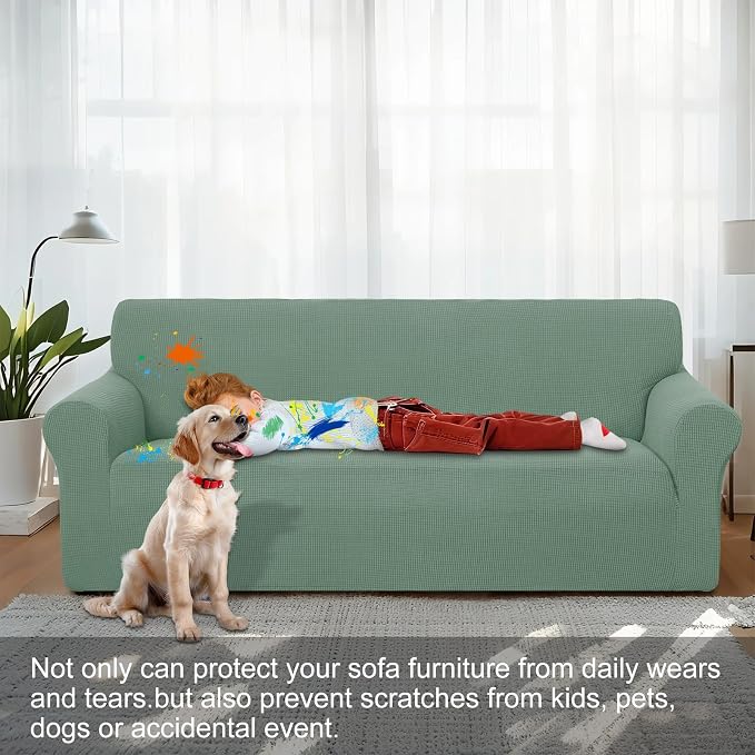 Stretch loveseat Covers Washable Sofa Slipcover, Olive Green | 1 Piece Couch Covers for Sofa Furniture Protector with Non Skid Foam and Elastic Bottom for Kids, Dogs - Image 2