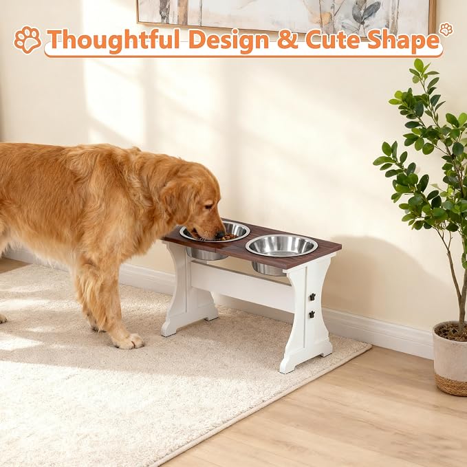 Piskyet Elevated Dog Bowls,Farmhouse Dog Bowls Stand, Raised Dog Bowl with 2 Stainless Steel Wooden Dog Bowl 12 Cups 15.7''H 90 OZ Bowl-Farmhouse Style - Image 5