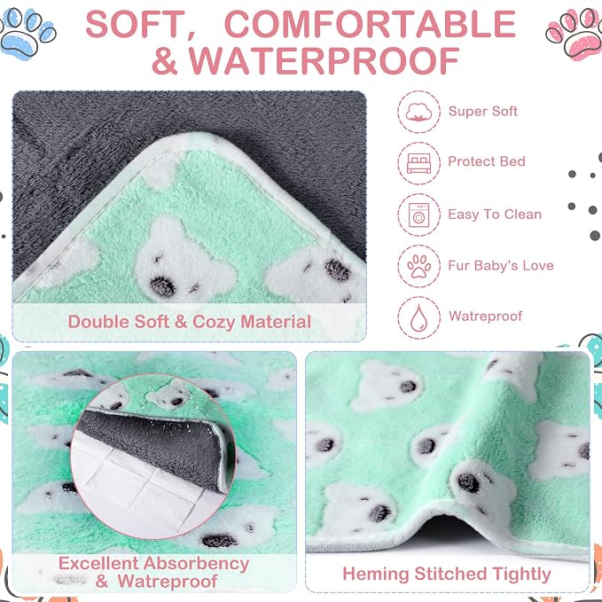 Reginary 4 Pcs Waterproof Guinea Pig Blankets Washable Small Animal Fleece Bedding Absorbent Guinea Pig Cage Liners Reusable Training Pee Pad Pet Sleep Mat for Hamster(Bear Pattern,24 x 16 Inch) - Image 3