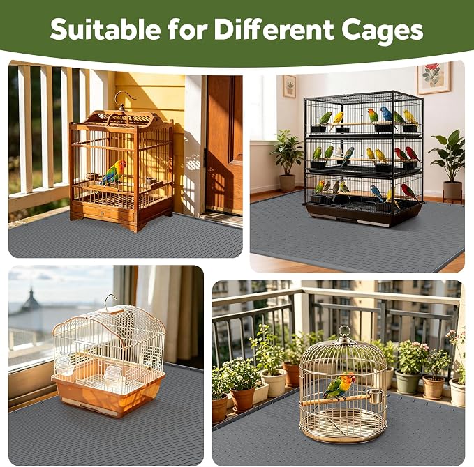 Silicone Bird Cage Mat 57" x 40" Under Crate Floor Protector, Dark Grey | Extra Large Waterproof Bird Cage Liner with Raised Edges, Non-Slip Under Crate Mat for Dog Cages, Kennels, Reptile Aquariums - Image 6