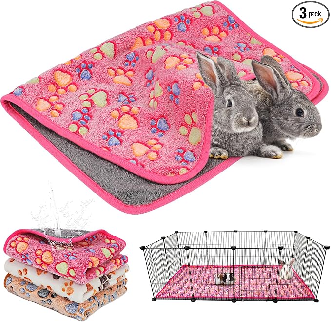 YUEPET Waterproof Guinea Pig Blankets Washable 3 Pack Small Animal Fleece Cage Liners Pet Soft Sleep Mat Pad Cover Warm Flannel Throw for Hamster Guinea Pig Rabbit Chinchilla Hedgehog Ferret 48"×24" by YUEPET