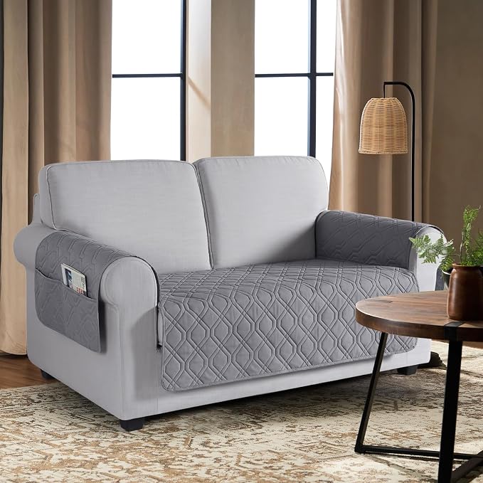 VANSOFY Waterproof Loveseat Couch Cover for Pets, Light Gray, 54" | Non-Slip, Washable, Utility Pockets, Pet Friendly, Furniture Protector Slipcover for 2 Cushion Plus Couch - Image 2