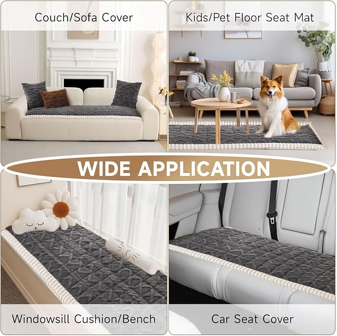 OTOB Sofa Covers for 3 Cushion Couch Washable, All Seasons Non Slip Fuzzy Pet Couch Cover, Soft Plush Geometric Jacquard Sofa Slipcovers, Kids Pet Friendly Dog Bed Mats (Dark Gray, 27.6" x 70.9") - Image 6
