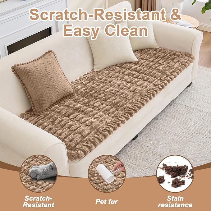 Waterproof Dog Couch Cover, Non Slip Pet Sofa Protector, Thick Fuzzy Couch Cover for Dogs, Machine Washable Furniture Protector, Scratch Resistant Pet Couch Mat(Leather color, 28" x 59"/70 x 150cm) - Image 5