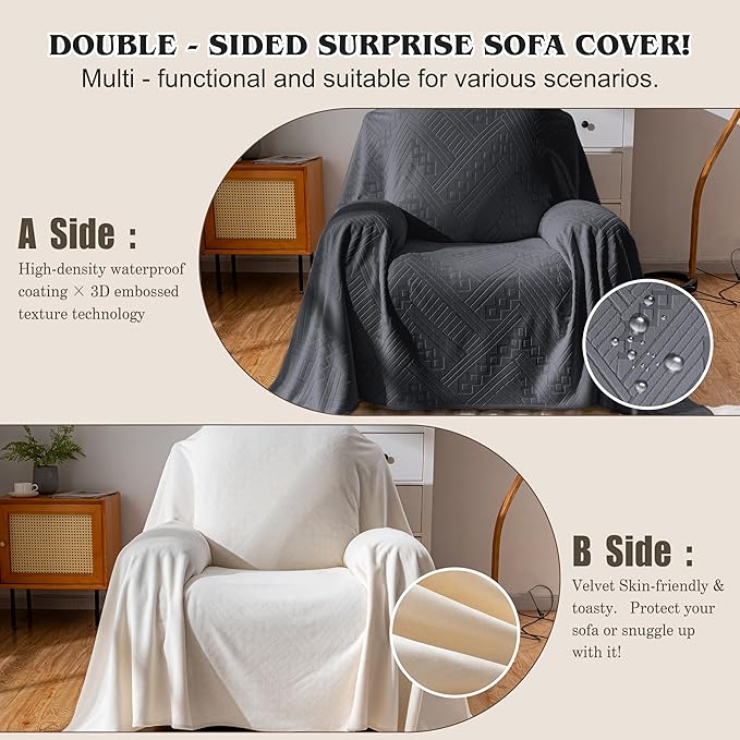 Waterproof Recliner Chair Cover, Anti-Slip Reclining Sofa Covers, Washable Durable Breathable Couch Covers with Reversible Design, Pet Furniture Protector for Dogs Cats 71x91 in/Dark Grey - Image 2