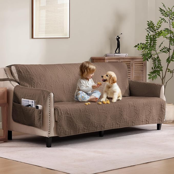 Quilted Grand Sofa Covers for 4 Cushion Couch, Couch Cover for Grand Sofa Washable, Soft Cozy Couch Protector, Oversized Grand Sofa Slipcovers Water-Repellent (Grand Sofa 98", Raw Umber) by Pamhaven