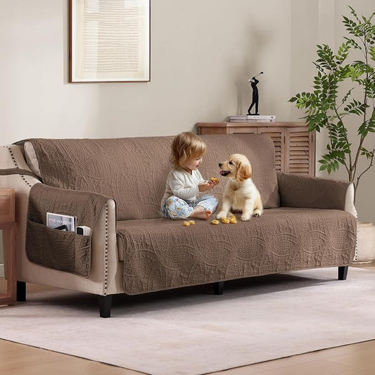 Quilted Grand Sofa Covers for 4 Cushion Couch, Couch Cover for Grand Sofa Washable, Soft Cozy Couch Protector, Oversized Grand Sofa Slipcovers Water-Repellent (Grand Sofa 98", Raw Umber) by Pamhaven