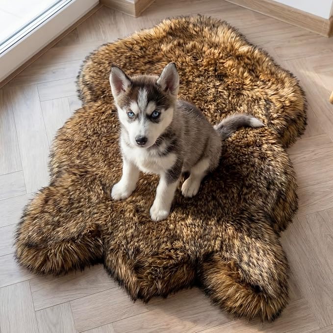 Faux Fur Orthopedic Dog Bed, Memory Foam, Brown 30"x20" | Plush Washable Dog Rug with Waterproof Machine Washable Cover, Calming for Anxious Senior Dogs, Relieves Joints by iHappyDog