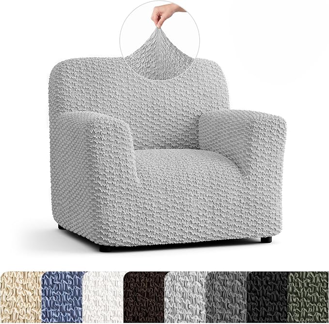 PAULTO BY GA.I.CO. Stretch Sofa Slipcovers – Soft Elastic Fabric Couch Cover for Armchair Loveseat 3-Seater & 4-Seater Sofa Cover – Non-Slip Furniture Protector Washable - Light Grey (21"-39" Wide) by PAULATOBYGAICO