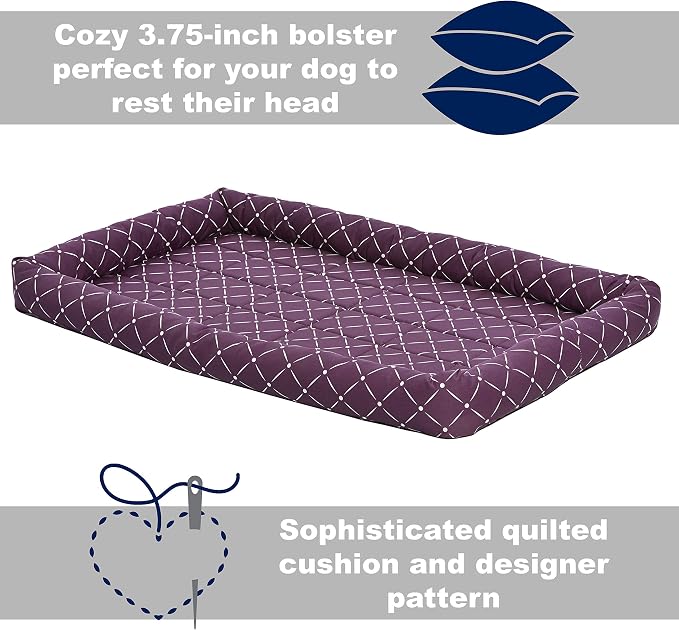 MidWest Homes for Pets 40248-PLD Quiet Time Couture Ashton Bolster Pet Bed, X-Large Dog/48, Plum, Plum & White Diamond Pattern - Image 4