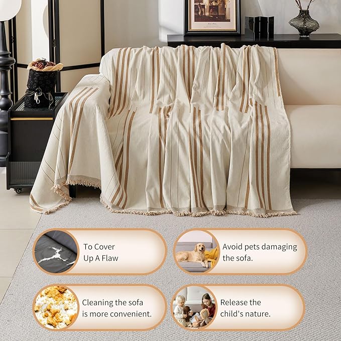Boho Couch Covers for Sofa Washable Sofa Covers for 3 Cushion Couch Soft Non Slip Couch Covers for Sectional Sofa Dog Pet Furniture Protector (Shallow Coffee, 71"*118") - Image 4