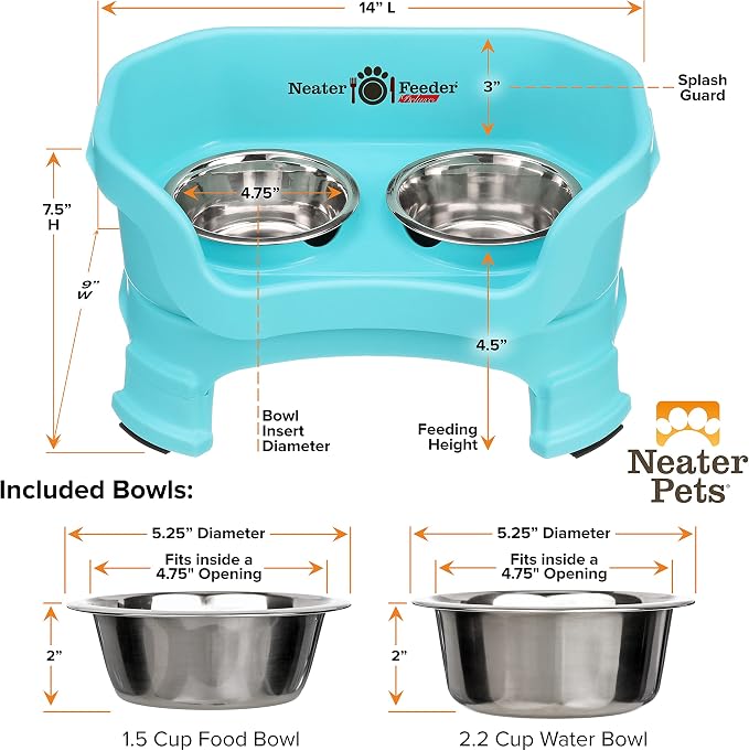 Neater Feeder Deluxe Mess-Proof Elevated Dog Bowls for Small Dogs (Up to 19 lbs), 2 Height Adjustable (6” & 7.5”) No-Spill Raised Dog Bowl Stand, Stainless Steel Food Bowl Set, Made in USA, Aquamarine - Image 9