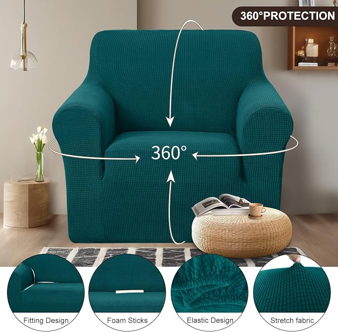 U-NICE HOME Stretch Recliner Chair Cover Armchair Slipcover, Blue | Furniture Protector, 1-Piece Chair cover, Washable, Pet friendly, Polyester Spandex Jacquard fabric - Image 3