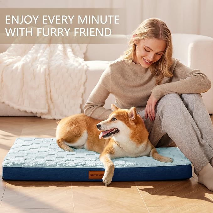 Patas Lague Orthopedic Large Dog Bed Washable Pet Crate Mat 36''X24'' Blue | Egg-Crate Foam Dog Couch For Large Sized Dogs, Waterproof Removable Cover, Soft Pet Bed With Nonskid Bottom - Image 2