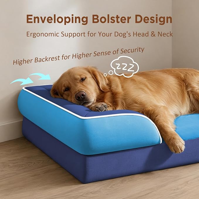 Comfort Expression Orthopedic Dog Bed for Extra Large Dogs with Bolster | Waterproof Dog Couch Bed with Washable Cover & Non-Slip Bottom, Supportive Egg Crate Foam XL Pet Bed, 42x30 Inch - Image 3