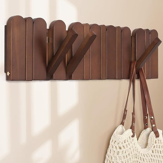 Wall Coat Rack for Entryway: Folding Wood Modern Heavy Duty 8 Hooks | 21.6'' Wall Mounted for Mid Century Home Decor Bathroom Bedroom Hallway for Hanging Towel Jacket Backpack Bag by KYIAANY