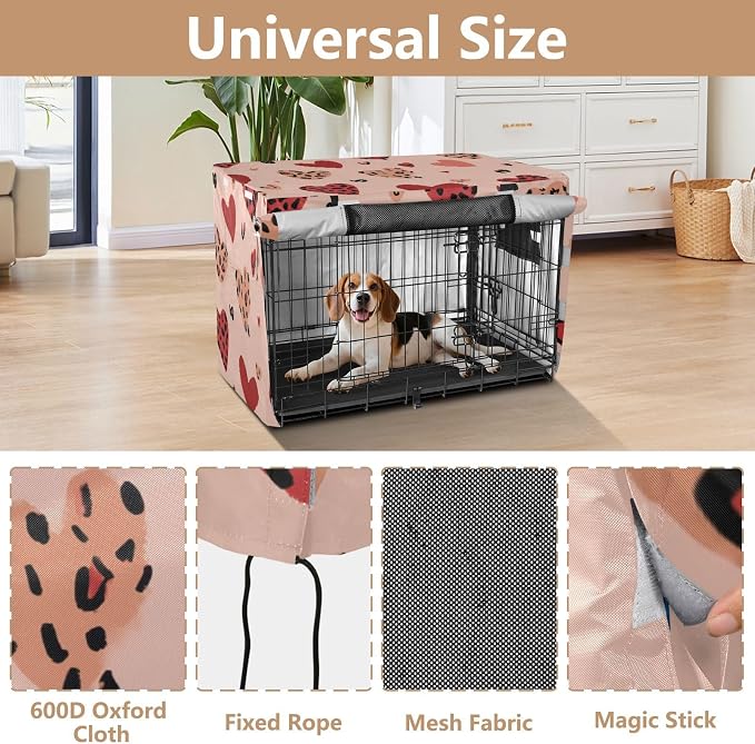 Dog Crate Cover Kennel Cover for Dog Cages Breathable for Wire Cage Indoor Outdoor Hearts Leopard Print Pink - Image 4