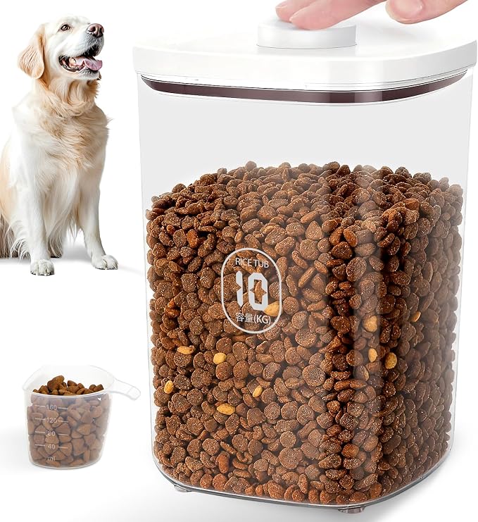 LEAWALK 10Lbs/10.57Qt Airtight Dog Cat Food Storage Container and Dog Treat Containers BPA-Free, PET Clear Stackable Pet Storage Bin, Pop Top, 1-Cup Scoop for Pet Food/Rice/Flour/Bread/Grains by LEAWALK