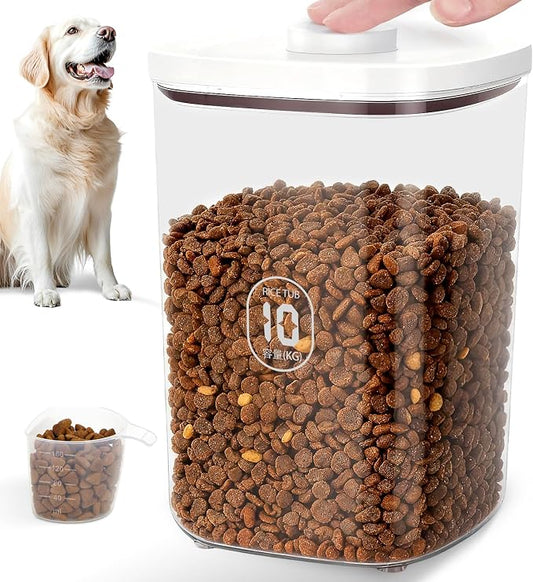 LEAWALK 10Lbs/10.57Qt Airtight Dog Cat Food Storage Container and Dog Treat Containers BPA-Free, PET Clear Stackable Pet Storage Bin, Pop Top, 1-Cup Scoop for Pet Food/Rice/Flour/Bread/Grains by LEAWALK