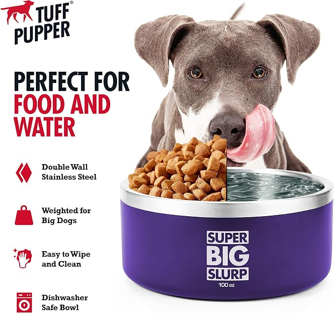 Tuff Pupper 100 oz Heavy Duty Insulated Stainless Steel Dog Bowl for Large Dogs, Non-Slip Base, Dishwasher Safe - Image 3