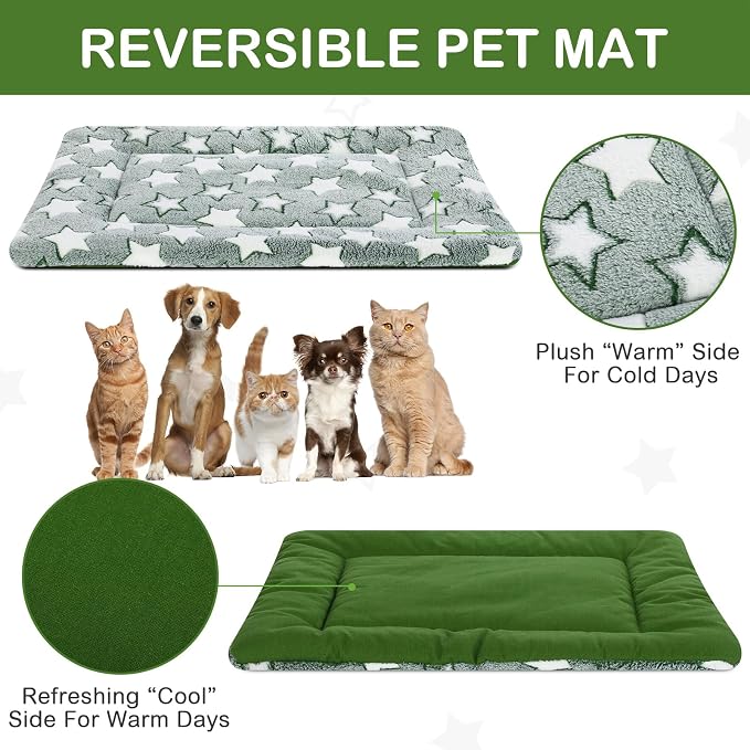VitalCozy 4 Pcs Dog Crate Pads, Ultra Soft Warm Washable Anti-Slip Kennel Bed Mat for Pets, Reversible, Replaceable, Cage Liner for Small Medium Large Dogs and Cats(20 x 30 x 1.6 Inch,Star,Green) - Image 3
