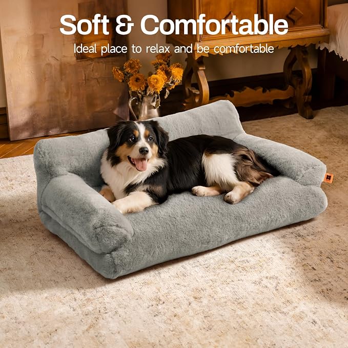 MEWOOFUN Cat Bed for Indoor Cats, Washable Dog Beds for Small Medium Dogs & Cats, Fluffy Cat Couch with Non-Slip Bottom (Grey, 33.5" L x 25.6" W x 11.5" Th) - Image 3