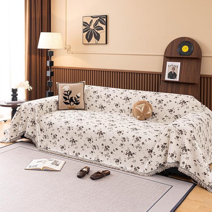 ROOMLIFE Couch Cover 3 Cushion Sofa, Washable Non Slip Furniture Sofa Protector Cover, Soft Chenille Sofa Slipcovers Sectional L Shape Dogs Couch Cover Throw Blanket with Tassels 71''X150'' - Image 3