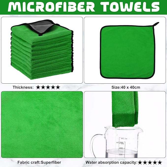 Tallew 50 Pcs Microfiber Towels:16"x16" Microfiber Drying Towels Bulk Micro Fiber Car Cleaning Cloth for Cars Drying Washing Polishing Office Windows Cleaning Household Supplies (Green,Gray) - Image 4