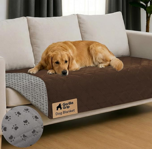 GORILLA GRIP® Waterproof Dog Blanket, Leakproof Couch Cover for Dogs, Silicone Grip Backing, Protects Sofa, Sectional, Bed, Crate, Car & RV, Tear-Resistant Washable Senior Pet Blanket, 30x70 Brown by Unknown