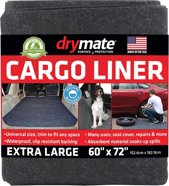 Drymate Cargo Liner Mat (60” x 72”), Dog Seat Cover, Trunk Liner, Absorbent, Waterproof, Machine Washable, Protects Vehicle Interior, for SUVs, Trucks, Vans, Cars (Made in The USA) by Drymate