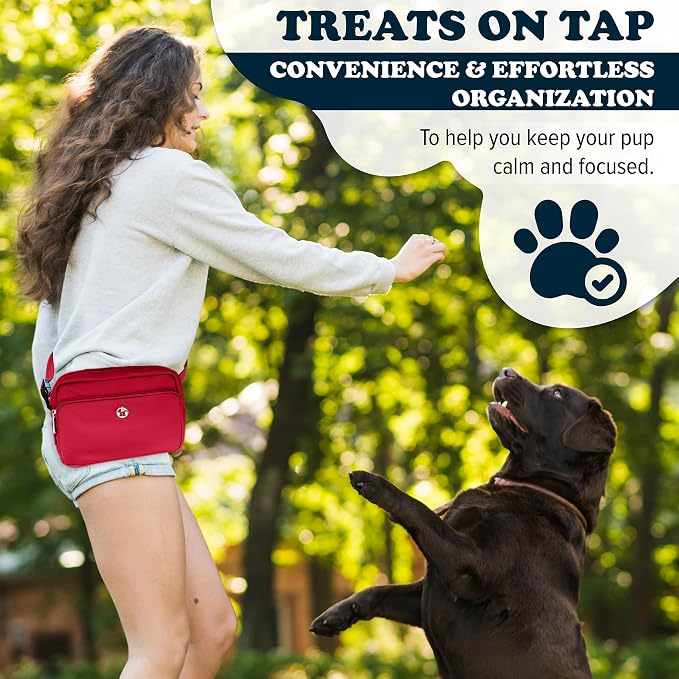 Puppington 3-in-1 Crossbody Dog Walking Bag & Treat Pouch with Matching Planet Safe Poop Bags & Built-In Dispenser - Dog Mom Gift for Puppy Training with Zippered Pockets (Ruby Red) - Image 4