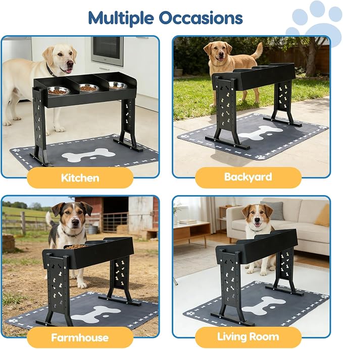 Elevated Dog Bowls for Large Breeds, Triple Dog Bowl Stand with 3 Stainless Steel Bowls, Adjustable Raised Dog Feeding Station, Slow Feeder Anti-Gulping Design, Heavy Duty - Image 6