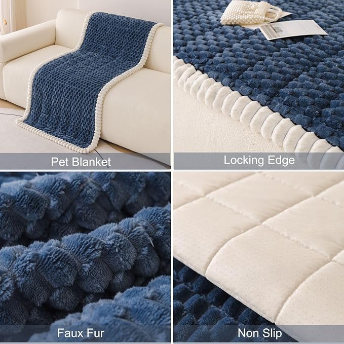 Faux Fur Couch Cover for Dogs Washable, Soft Cozy Non Slip Sectional Sofa Cover, Pet Couch Covers for 3 Cushion Sofa L Shaped, Furniture Protector for Pets Kids(Blue,28"x82") - Image 7