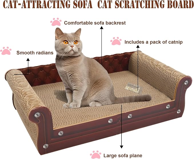 COOZMENT Scratching Sofa, Couch Shaped Thick Scratching Cardboard, Lounge Bed for Indoor Rest&Play, Sofa Scratcher Pad (Brown, 22.4" L X 12.2" W X 6.3" H) - Image 5