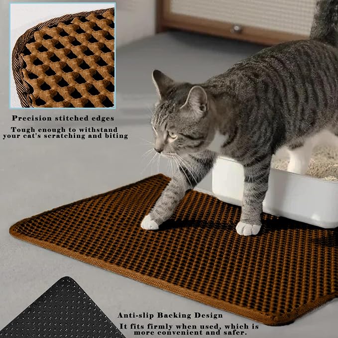 HCY&WLD Cat Litter Mat, Honeycomb Double Layer Cat Litter Trapping Mat, Waterproof Urine Proof Non-Slip, Scatter Control, Less Waste, Easier to Clean (Brown, 30" X 22") - Image 4